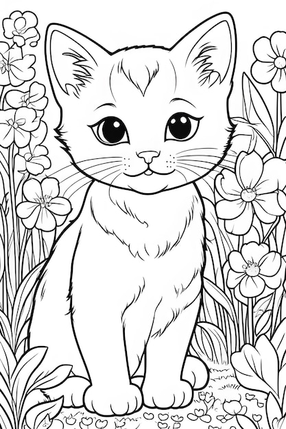 Foto página para colorear dibujos animados de gatos para niños