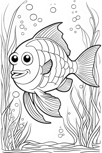 Foto página para colorear dibujos animados de peces para niños