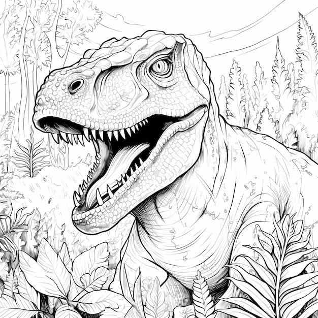 Página para colorear dinosaurios en blanco y negro