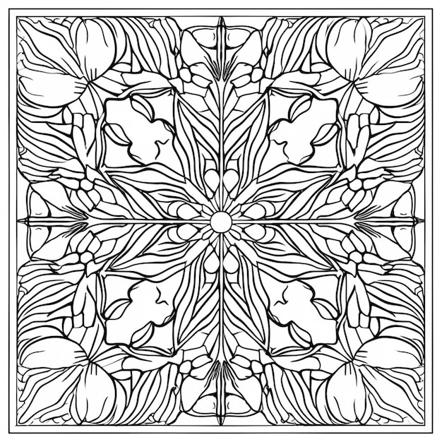 Una página para colorear con un diseño floral en blanco y negro ai generativo