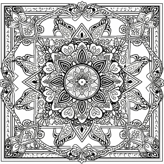 una página para colorear con un diseño floral en blanco y negro ai generativo
