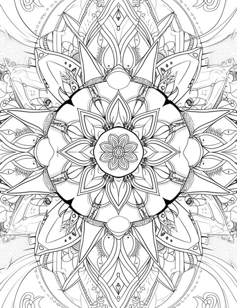 una página para colorear con un diseño de flores en blanco y negro generativo ai