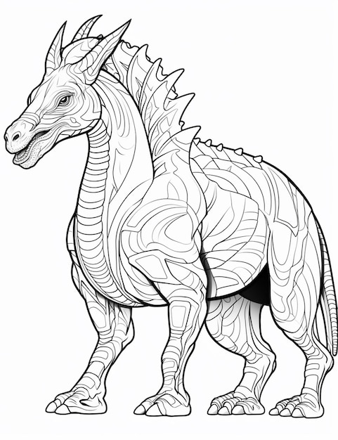 una página para colorear de un dragón con una cabeza grande y un cuello largo ai generativo