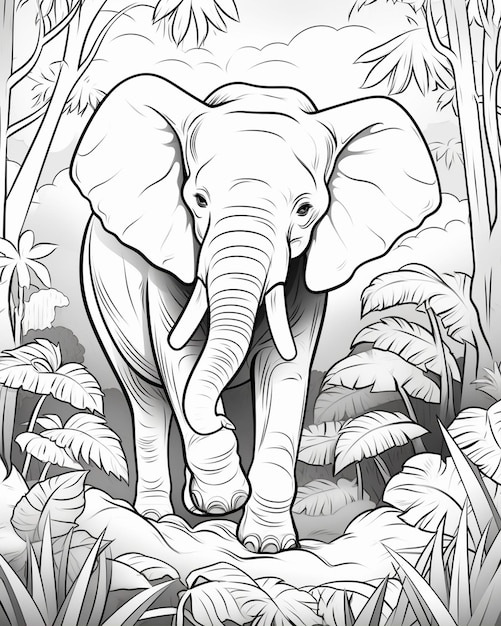 Página de colorear Elefante a través de la selva