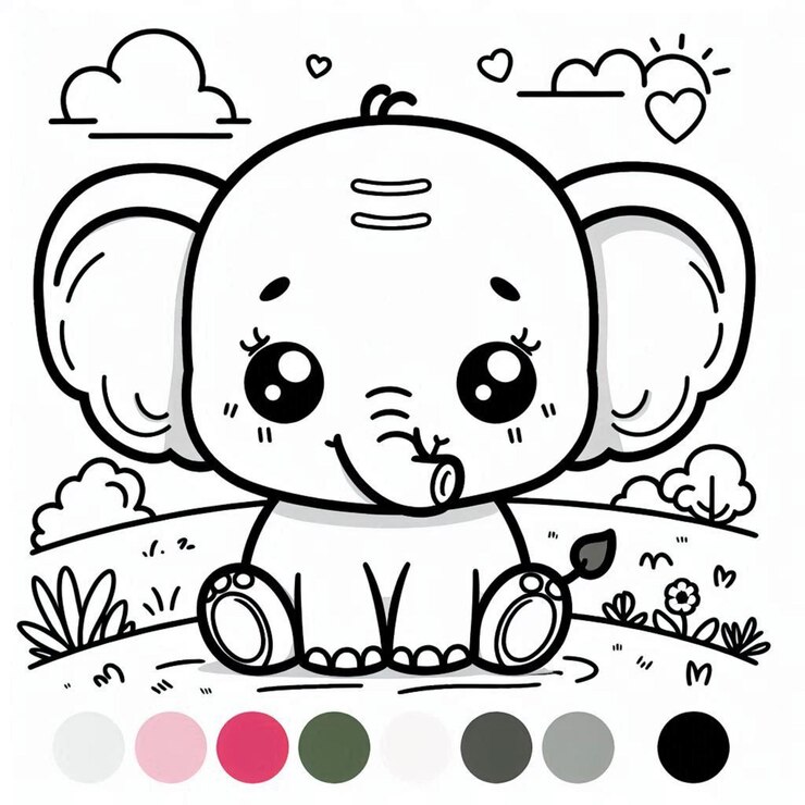 Página para colorear de elefantes para niños generada por ai