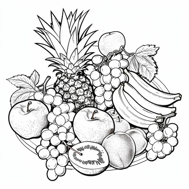 Foto página para colorear frutas de contorno