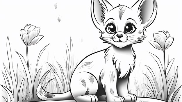 Foto página para colorear de gatos para niños estilo de dibujos animados