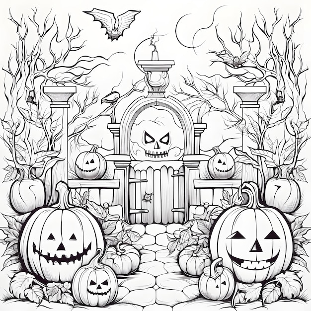 Página para colorear de Halloween en blanco y negro