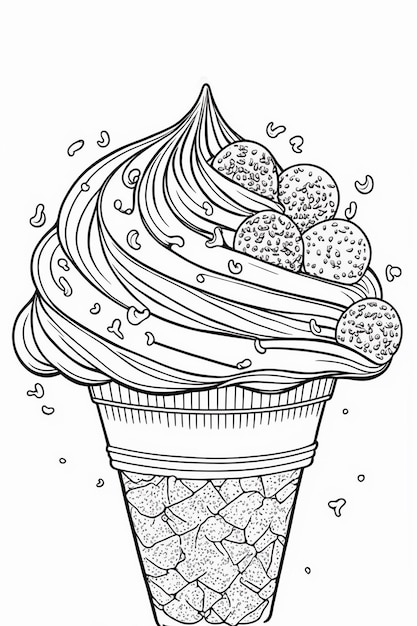 Página para colorear de helados en blanco y negro para libro de colorear