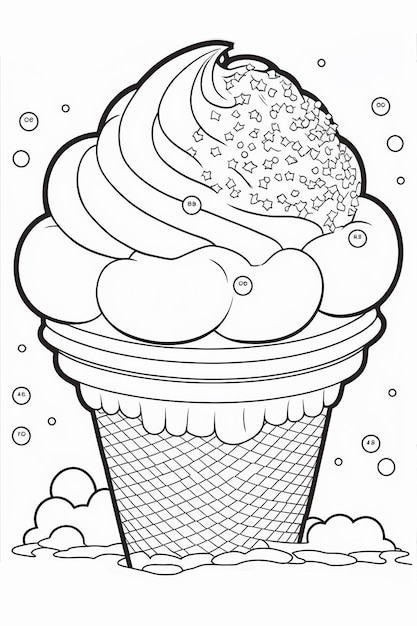 Página para colorear de helados en blanco y negro para libro de colorear