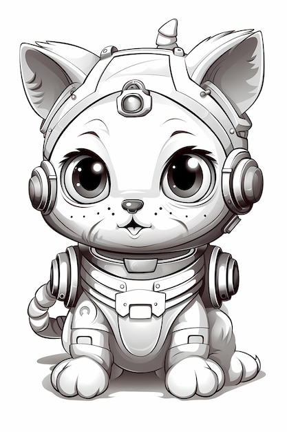 Página para colorear de KidFriendly Cat Bot con líneas gruesas