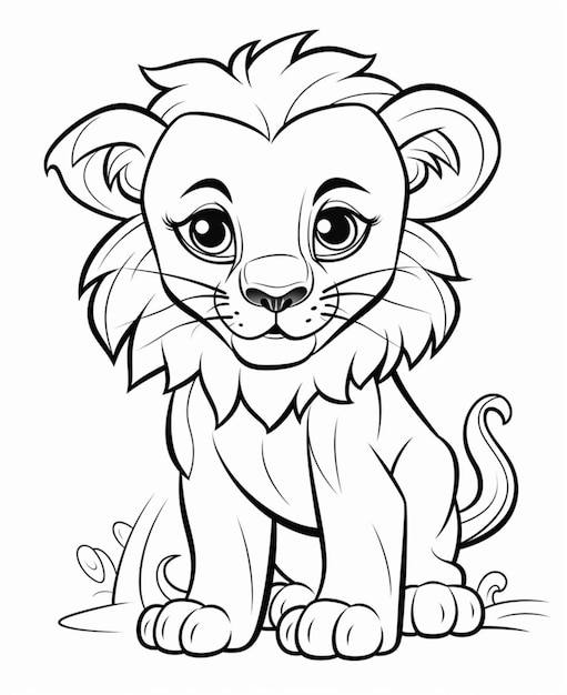 Foto página de colorear león para niños dibujando