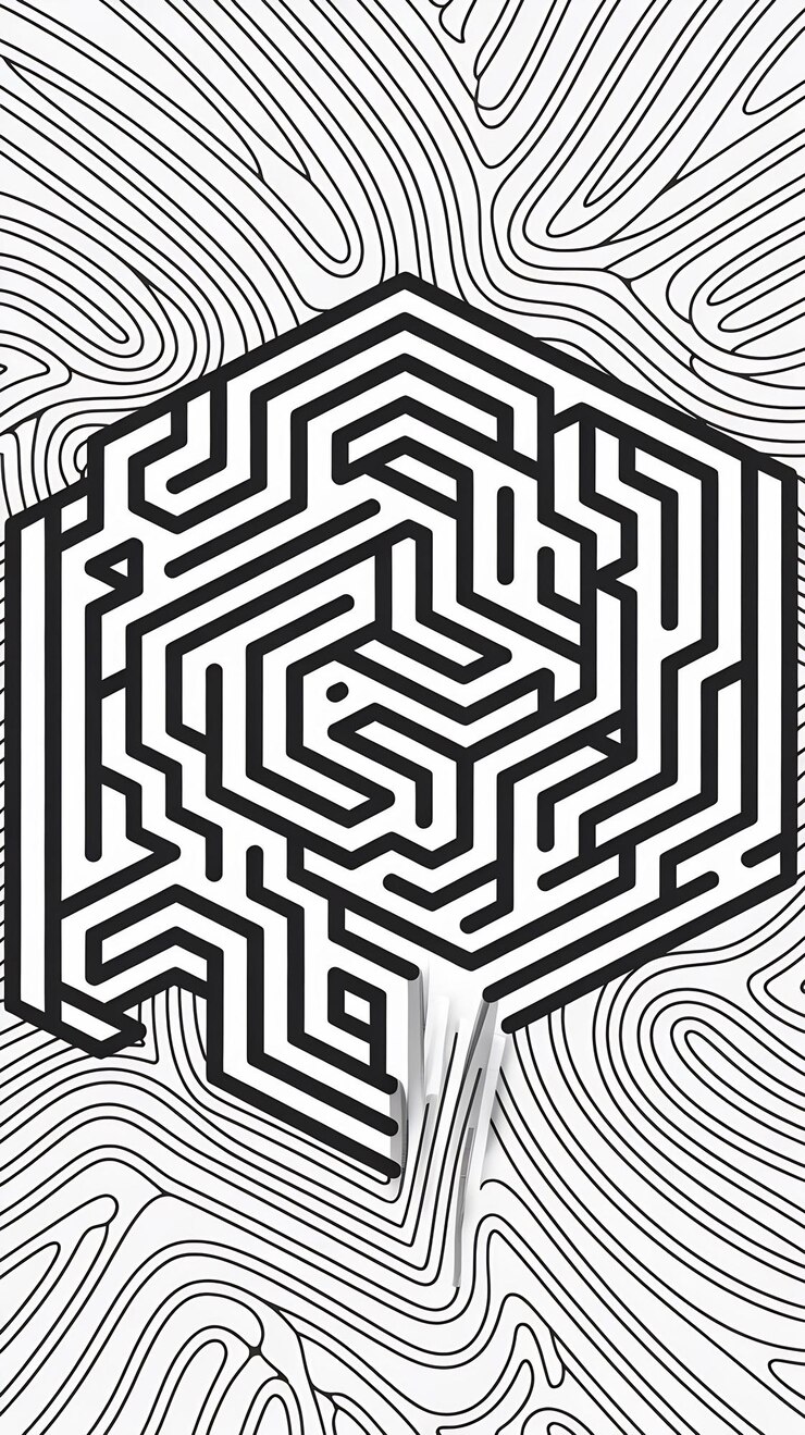 Foto página de colorear libro laberinto laberinto arte de líneas en blanco y negro bw lineart fondo abstracto
