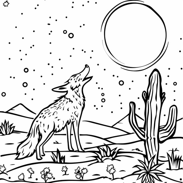 Foto una página para colorear de un lobo aullando a la luna generativo ai