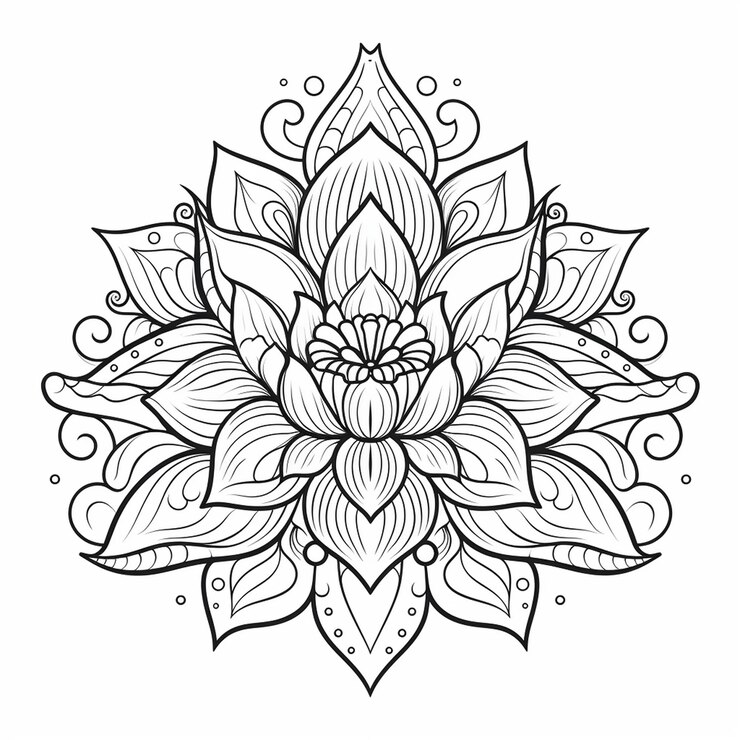Foto página para colorear de loto blanco y negro