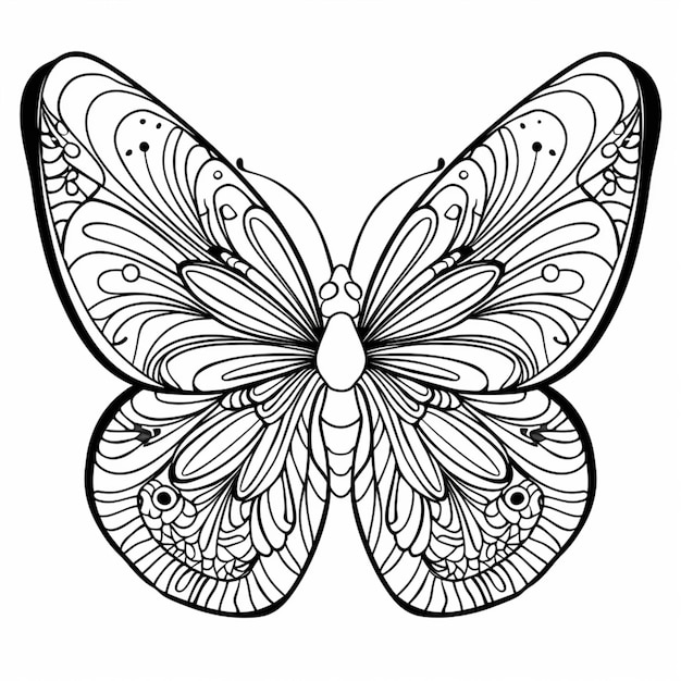 una página para colorear mariposa con un contorno en blanco y negro generativo ai