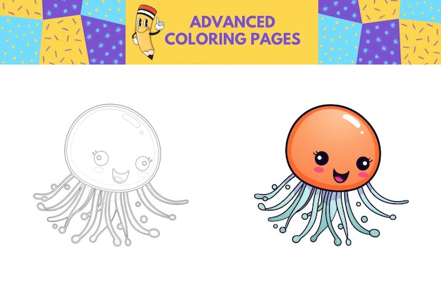 Página para colorear medusas con ejemplos coloreados para niños Libro para colorear