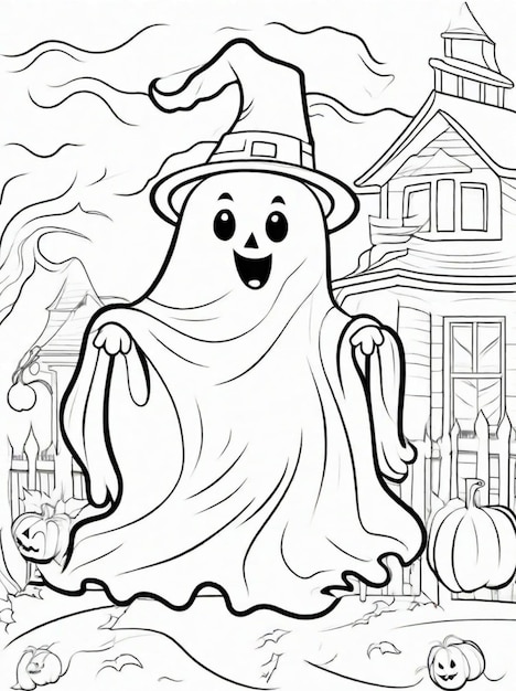 página para colorear para niños arte de línea fantasma de Halloween