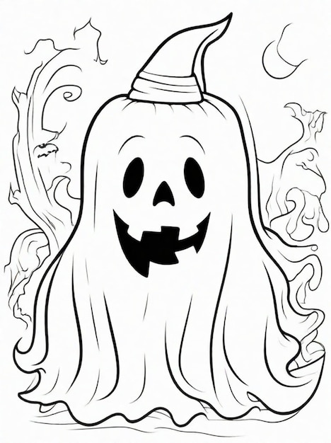 Página para colorear para niños Arte lineal de fantasmas de Halloween