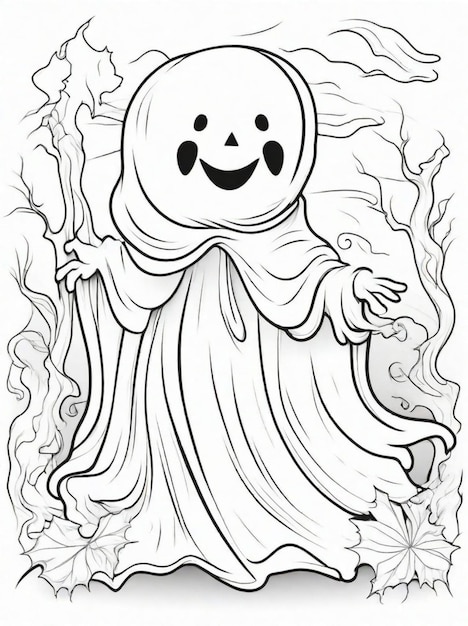 Página para colorear para niños Arte lineal de fantasmas de Halloween