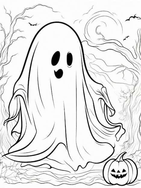 Página para colorear para niños Arte lineal de fantasmas de Halloween