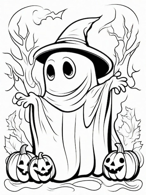 Página para colorear para niños Arte lineal de fantasmas de Halloween