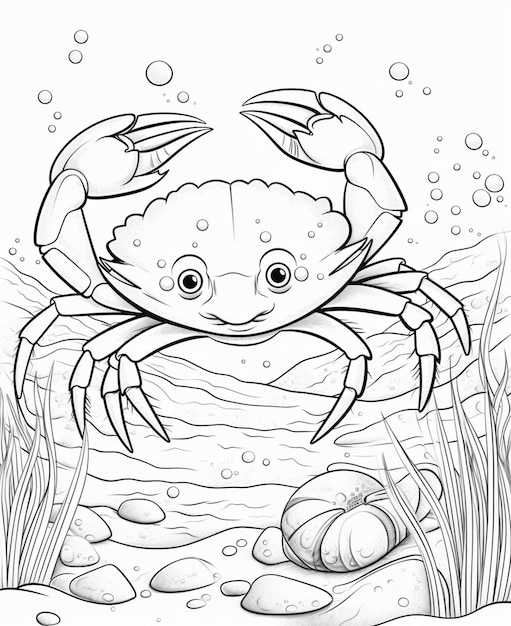 Foto página para colorear para niños cangrejo y pescado estilo de dibujos animados dibujos animados sirenita fondo blanco