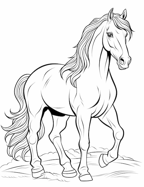 Foto página para colorear para niños estilo de dibujos animados de caballos líneas gruesas bajo detalle