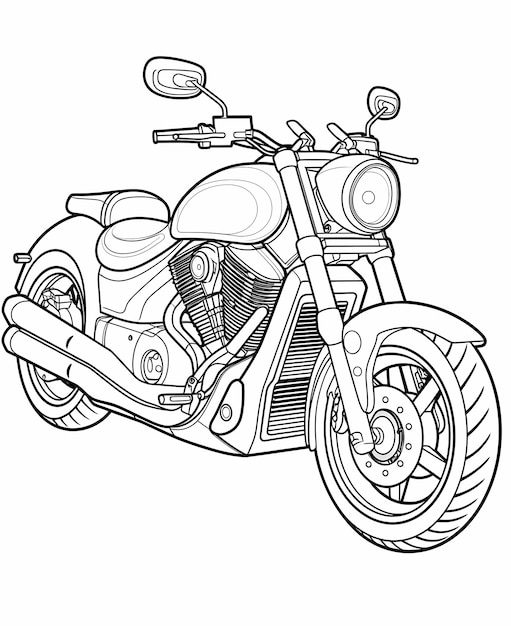 página de colorear para niños estilo de dibujos animados motocicleta bajos detalles líneas gruesas