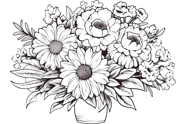 página para colorear para niños ramo de flores