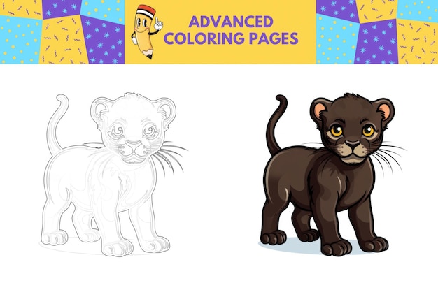 Foto página para colorear de pantera con ejemplos coloreados para niños libro para colorear