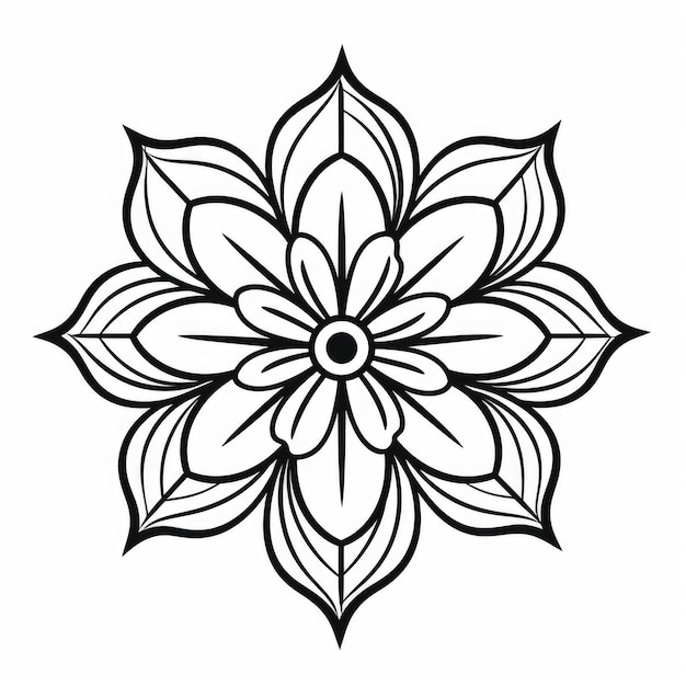 Foto página de colorear con patrón de flores corona de garabatos en blanco y negro mandala floral arte de línea de bouquet