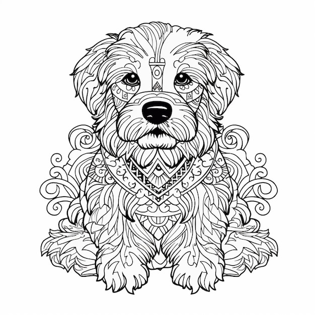 una página para colorear con un perro con un pañuelo ai generativo