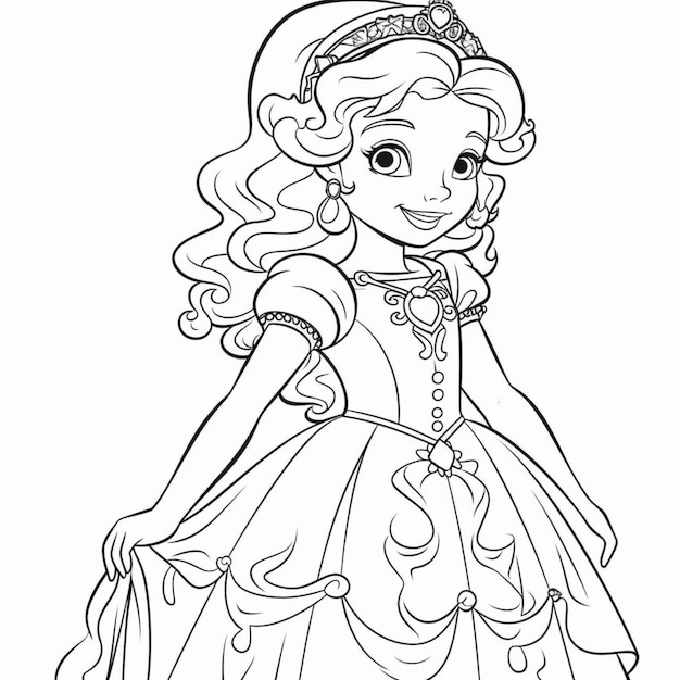 Una página para colorear de una princesa en un vestido generative ai