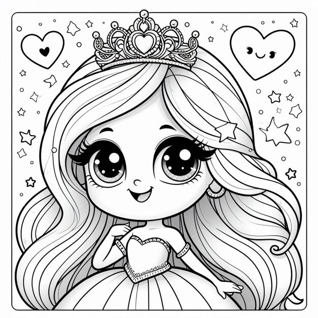 Página para colorear de princesas para niños generada por ai