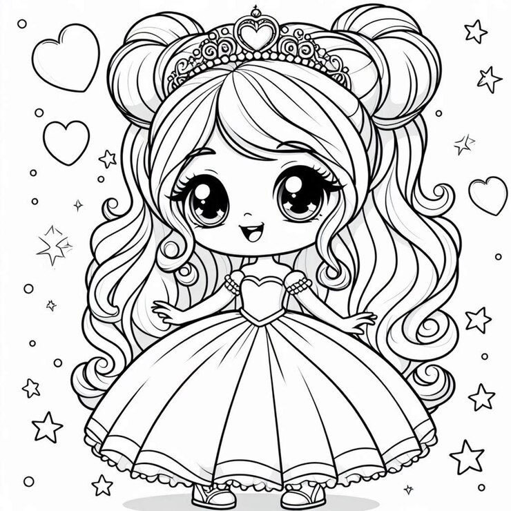 Página para colorear de princesas para niños generada por ai