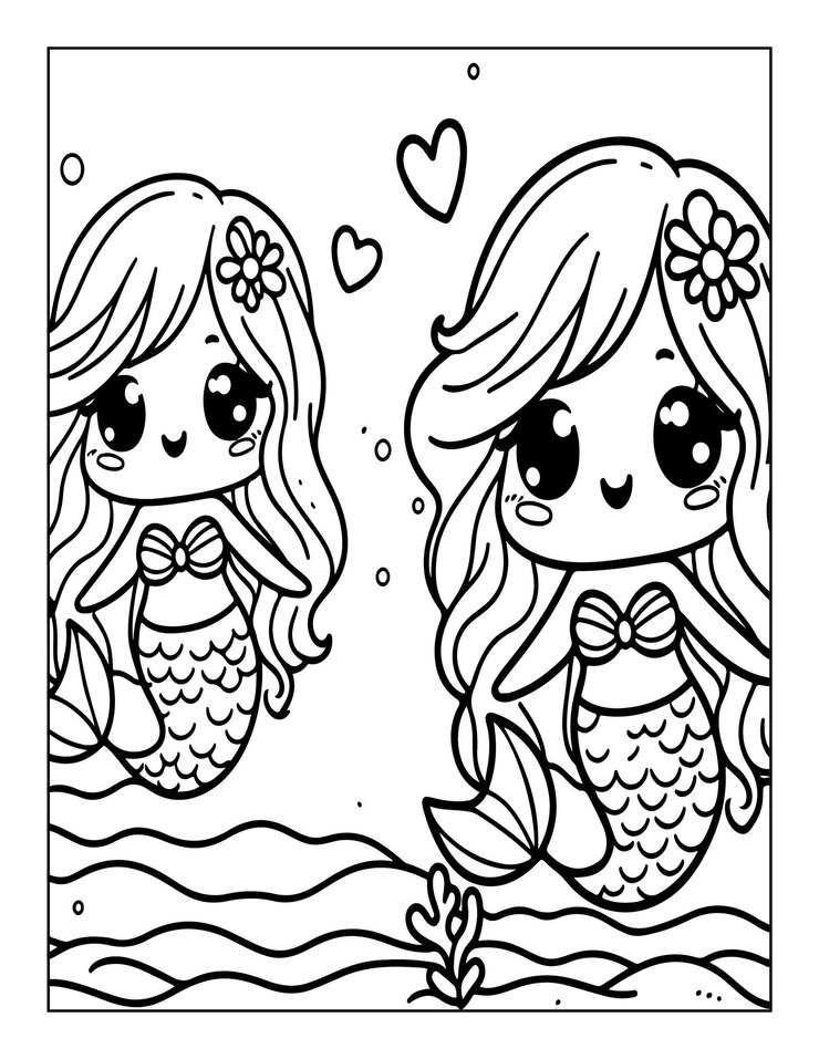 página de colorear sirena linda para niños ai generado
