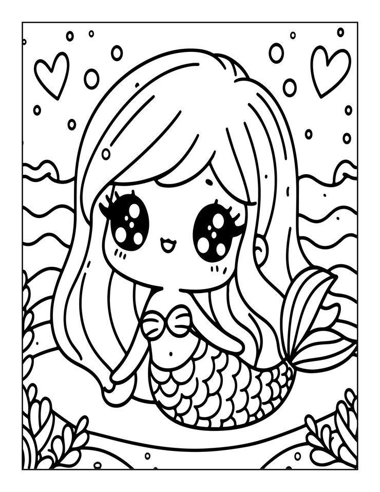 página de colorear sirena linda para niños ai generado