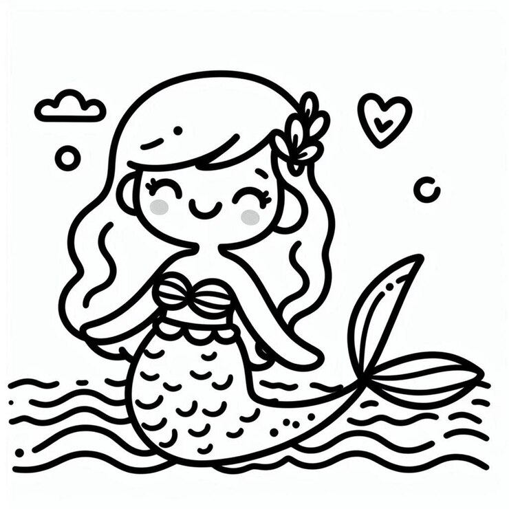 página de colorear sirena linda para niños ai generado