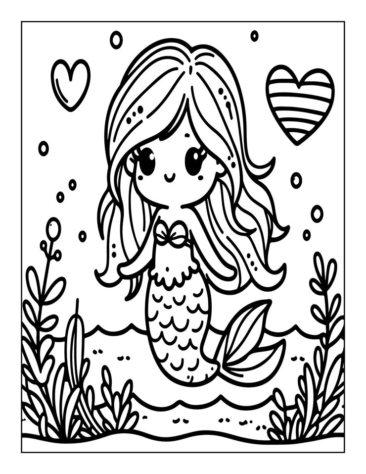 Página para colorear sirena para niños ai generada