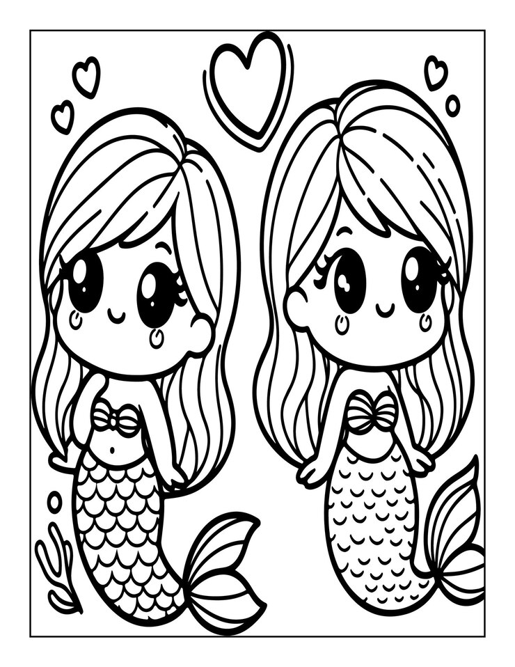 Página para colorear sirena para niños ai generada