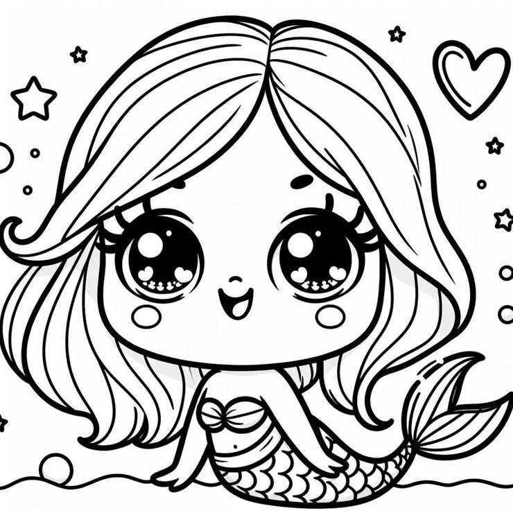 Página para colorear sirena para niños generada por ai