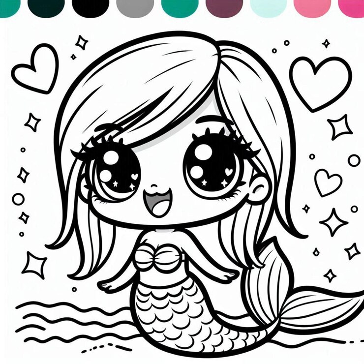 Página para colorear sirena para niños generada por ai