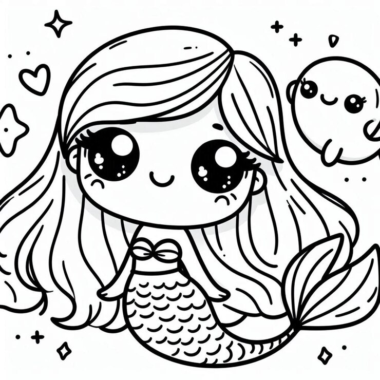 Página para colorear sirena para niños generada por ai