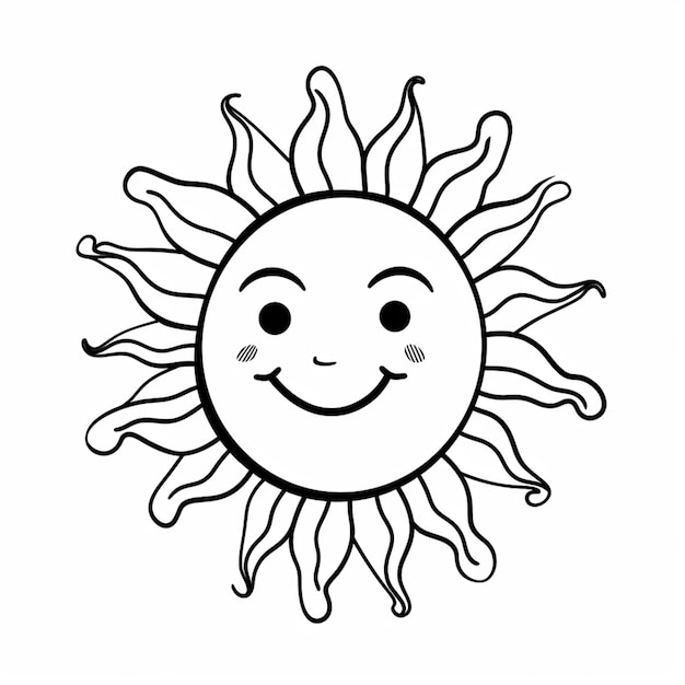 Foto una página para colorear de un sol sonriente con una cara generativa ai