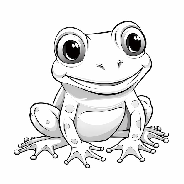 Foto página de colorear sonriendo dibujo de rana de cuerpo completo para niño contorno limpio simple
