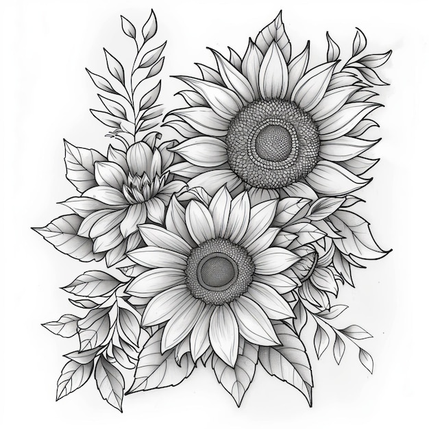 Foto una página para colorear un tatuaje floral