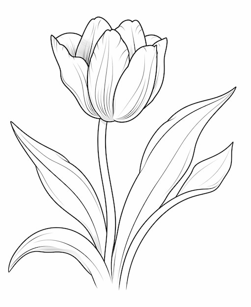 Página para colorear Tulipán de dibujos animados simple y lúdico Con pocos detalles y sin sombreado