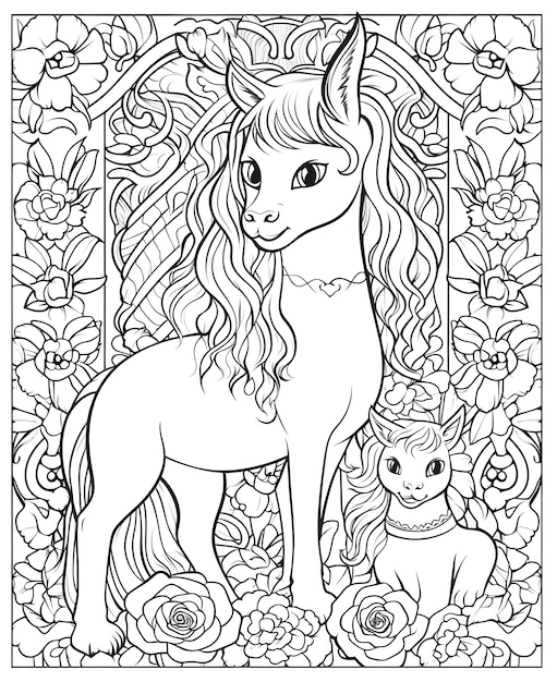 Foto página para colorear de unicornio para niños