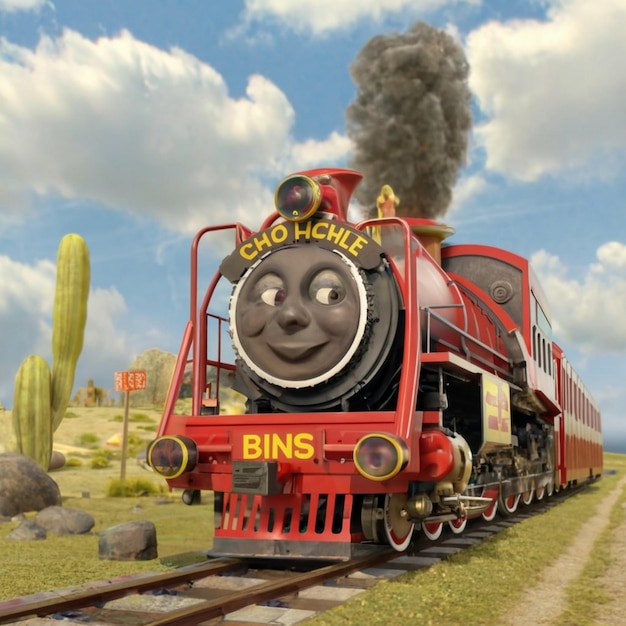 Página colorida vectorial con modelo de tren 3D y paisaje brillante Ilustración vectorial hermosa